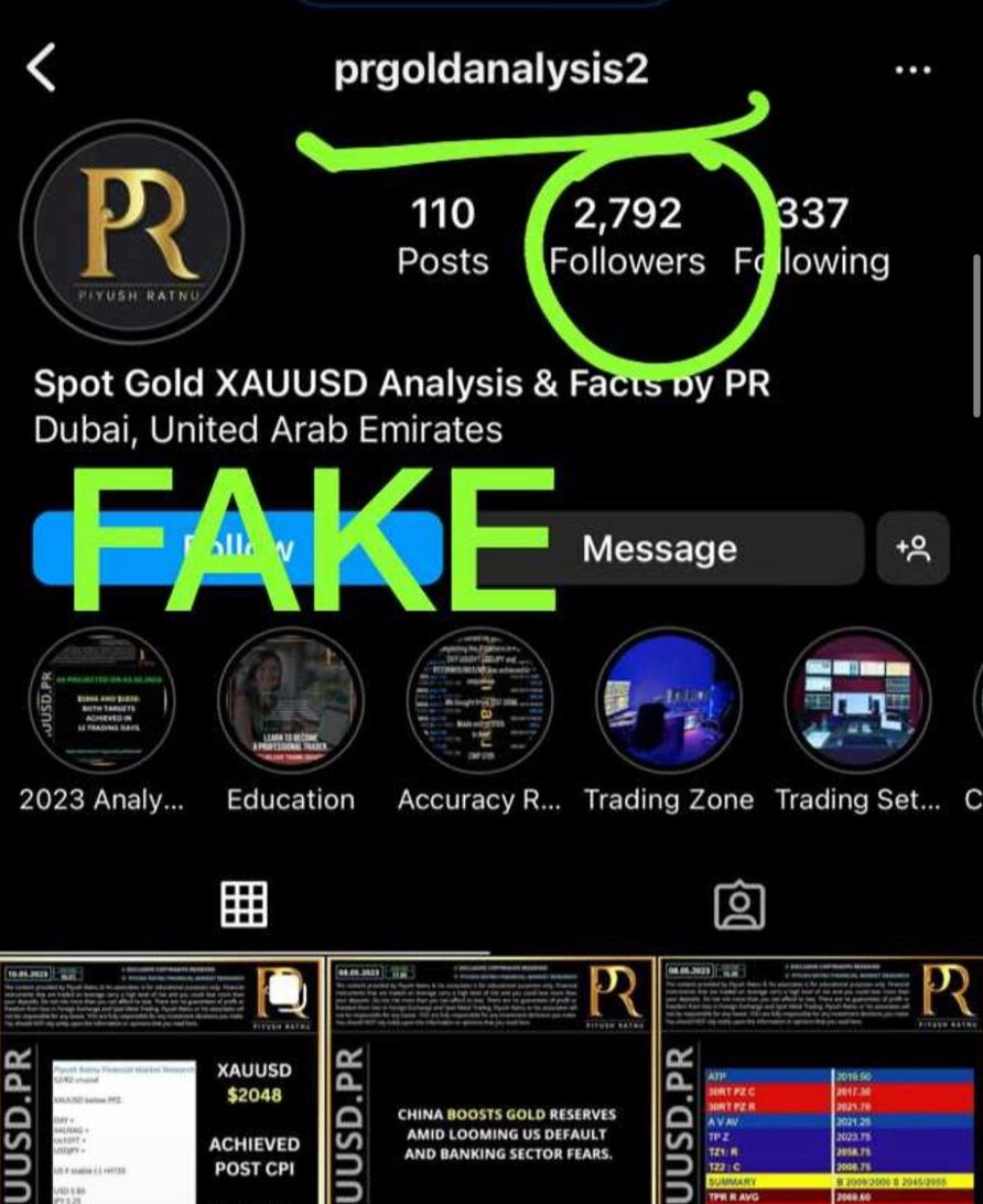 Fake account prgoldanalysis2 scam fraud